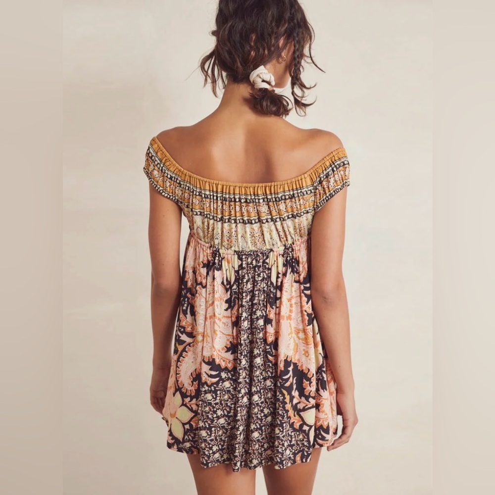 Free People Off-Shoulder Floral Mini Dress - Black, Cream, Orange - Picture 2 of 9